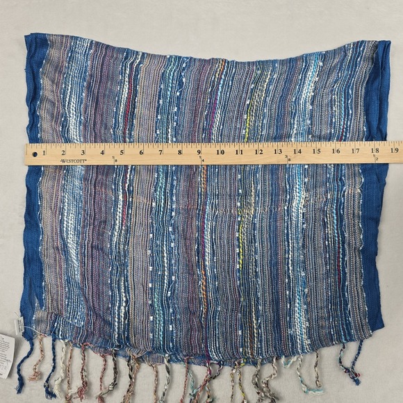 Yak‎ & Yeti Blue Multicolor Fringe One Size Cotton Women's Scarf New - Picture 5 of 6